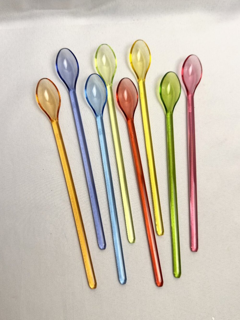 Retro Translucent Plastic Iced Teaspoons Vintage Long Stirrers 9” Set of 8